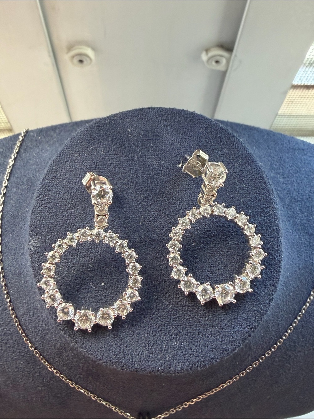 Crystal Halo Circle Drop Earrings - Silver Tone